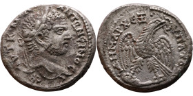 Caracalla (211-217) Tetradrachm. Obverse: Bust of emperor. Reverse: Eagle standing left, head right, wreath in beak, tail right, wings spread

27mm ...