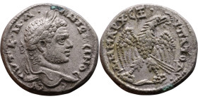 Caracalla (211-217) Tetradrachm. Obverse: Bust of emperor. Reverse: Eagle standing left, head right, wreath in beak, tail right, wings spread

26mm ...