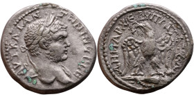Caracalla (211-217) Tetradrachm. Obverse: Bust of emperor. Reverse: Eagle standing left, head right, wreath in beak, tail right, wings spread

26mm ...