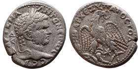 Caracalla (211-217) Tetradrachm. Obverse: Bust of emperor. Reverse: Eagle standing left, head right, wreath in beak, tail right, wings spread

25mm ...