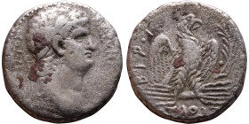 Nero (54-68) Syria: Antioch. Tetradrachm Obverse: ΝΕΡΩΝ ΚΑΙΣΑΡ ΣΕΒΑΣΤΟΥ Laureate head of Nero Reverse: Eagle on thunderbol

23mm 13.37g...