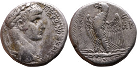 Nero (54-68) Syria: Antioch. Tetradrachm Obverse: ΝΕΡΩΝ ΚΑΙΣΑΡ ΣΕΒΑΣΤΟΥ Laureate head of Nero Reverse: Eagle on thunderbol

24mm 13.53g...
