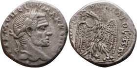 Macrinus (217-218) Tetradrachm. Obverse: Bust of emperor. Reverse: Eagle standing left, head right, wreath in beak, tail right, wings spread

26mm 1...