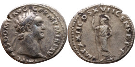 Domitian (81-96) Denarius Obv: Laureate, draped bust of emperor. Rev: , Minerva standing left, holding spear.

19mm 3.09g
