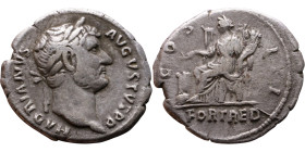 Hadrian (117-138) Denarius Obv: Laureate, draped bust of emperor. Rev: Fortuna seated left, holding rudder on globe and cornucopiae

18mm 2.61g