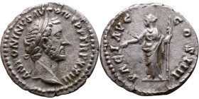 Antoninus Pius (138-161) Denarius Obv: Laureate, draped bust of emperor. Rev: Pax standing left, holding branch and cornucopiae

18mm 2.83g