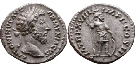 Marcus Aurelius (161-180) Denarius Obv: Laureate, draped bust of emperor. Rev: Mars, helmeted, standing right holding spear, left hand on shield

18...