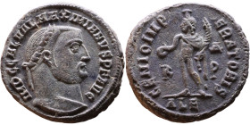 Maximianus. (286-305 ) Follis Obv: Laureate head right. Rev.: Genius standing left holds cornucopia

24mm 7.03g