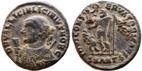 Licinius I (308-324 AD) follis. Obv: Cuirassed bust of Licinius Rev: Jupiter standing left, chlamys across left shoulder, leaning on scepter with eagl...