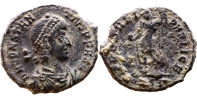 Constantius II (337-361) follis. Obv. Bust of Constantius II, pearl-diademed, draped, cuirassed, right. Rev.: emperor standing front, holding globe
...