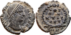 Constas (337-350). AE follis. Obv.: DN CONSTANS PF AVG, pearl diademed bust right. Rev.: VOT XX MVLT XXX in wreath

15mm 1.65g