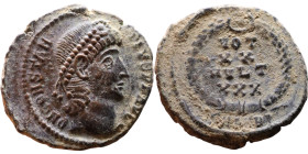 Constantius II (337-361 AD). AE follis. Obv.: DN CONSTANTIVS PF AVG, pearl diademed bust right. Rev.: VOT XX MVLT XXX in wreath

16mm 1.89g