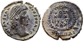 Constantius II (337-361 AD). AE follis. Obv.: DN CONSTANTIVS PF AVG, pearl diademed bust right. Rev.: VOT XX MVLT XXX in wreath

15mm 1.82g