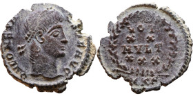 Constantius II (337-361 AD). AE follis. Obv.: DN CONSTANTIVS PF AVG, pearl diademed bust right. Rev.: VOT XX MVLT XXX in wreath

16mm 1.05g