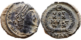 Constantius II (337-361 AD). AE follis. Obv.: DN CONSTANTIVS PF AVG, pearl diademed bust right. Rev.: VOT XX MVLT XXX in wreath

15mm 1.82g