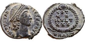 Constantius II (337-361 AD). AE follis. Obv.: DN CONSTANTIVS PF AVG, pearl diademed bust right. Rev.: VOT XX MVLT XXX in wreath

15mm 1.34g
