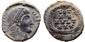 Constantius II (337-361 AD). AE follis. Obv.: DN CONSTANTIVS PF AVG, pearl diademed bust right. Rev.: VOT XX MVLT XXX in wreath

13mm 1.54g