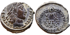 Constantius II (337-361 AD). AE follis. Obv.: DN CONSTANTIVS PF AVG, pearl diademed bust right. Rev.: VOT XX MVLT XXX in wreath

15mm 1.89g