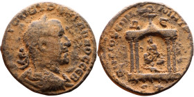 Trebonianus Gallus (251-253) Syria: Antioch Bronze coin. Obv: Laureate, draped bust of emperor Rev: tetrastyle temple of Tyche of Antioch, 

Artific...