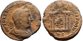 Trebonianus Gallus (251-253) Syria: Antioch Bronze coin. Obv: Laureate, draped bust of emperor Rev: tetrastyle temple of Tyche of Antioch, 

Artific...