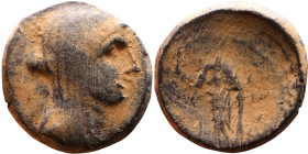 Marathos, Phoenicia. (2 century BC) Bronze coin. Obv: Veiled and draped bust of Berenike II right Rev: Marathos, standing left, leaning on column, hol...