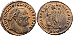 Licinius I (308-324 AD) follis. Obv: Cuirassed bust of Licinius Rev: Jupiter standing left, chlamys across left shoulder, leaning on scepter with eagl...