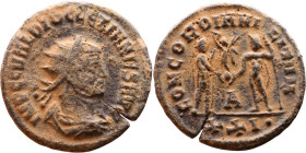 Diocletian (284-305). Antoninianus. Obv.: Bust of Diocletian, radiate, draped, right. Rev.: CONCORDIA MILITVM Diocletian, draped, cuirassed, standing ...