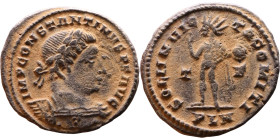Constantinus I (306-337 AD). Follis. Obv: IMP CONSTANTINVS PF AVG. laureate bust of Constantinus left. Rev: SOLI INVICTO COMITI. Sol standing left hol...