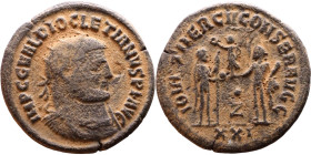 Maximianus. (286-305 ) Antoninianus. Obverse: Bust of Emperor, radiate, draped, right. Reverse: Jupiter standing right holding sceptre and orb facing ...