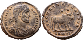 Julian II Apostate (360-363) Double Maiorina. Obv: Bust of emperor. Rev: SECVRITAS REIPVB walking bull right

Artificial sand patina

30mm 9.67g