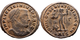 Licinius I (308-324 AD) follis. Obv: Cuirassed bust of Licinius Rev: Jupiter standing left, chlamys across left shoulder, leaning on scepter with eagl...