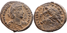 Constantius II (337-361) follis. Obv.: D N CONSTAN-TIVS P F AVG; bust of Constantius II, pearl-diademed, draped, cuirassed, right. Rev.: FEL TEMP REPA...