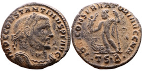 Constantinus I (306-337) follis. Obv: Cuirassed bust of emperor Rev: Jupiter standing left, chlamys across left shoulder, leaning on scepter with eagl...