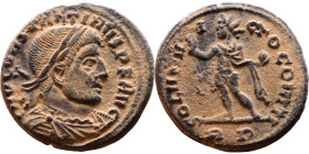 Constantinus I (306-337 AD). Follis. Obv: Laureate bust of Emperor Rev: SOLI INVICTO COMITI. Sol standing left holding globe

Artificial sand patina...
