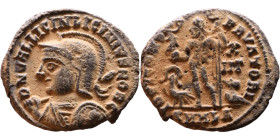 Licinius II (317-324) follis. Obv.: D N VAL LICIN LICINIVS NOB C, helmeted and cuirassed with spear across shoulder and shield bust left. Rev.: IOVI C...