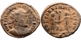 Diocletian (284-305). Antoninianus. Obv.: Bust of Diocletian, radiate, draped, right. Rev.: CONCORDIA MILITVM Diocletian, draped, cuirassed, standing ...