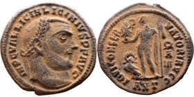 Licinius I (308-324 AD) follis. Obv: Cuirassed bust of Licinius Rev: Jupiter standing left, chlamys across left shoulder, leaning on scepter with eagl...