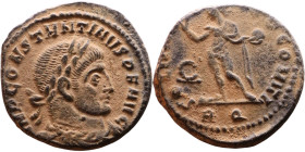 Constantinus I (306-337 AD). Follis. Obv: Laureate bust of Emperor Rev: SOLI INVICTO COMITI. Sol standing left holding globe

Artificial sand patina...