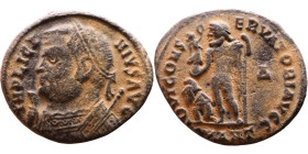 Licinius I (308-324 AD) follis. Obv: Cuirassed bust of Licinius Rev: Jupiter standing left, chlamys across left shoulder, leaning on scepter with eagl...