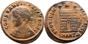Constantius II (Caesar: 324-337) Follis. Obverse: Laureate, draped, cuirassed bust Reverse: Campgate

Artificial sand patina

19mm 2.90g