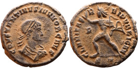 Constantinus I (306-337 AD). Follis. Obv: Laureate bust of Emperor Rev: SOLI INVICTO COMITI. Sol standing left holding globe

Artificial sand patina...