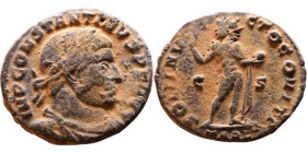 Constantinus I (306-337 AD). Follis. Obv: Laureate bust of Emperor Rev: SOLI INVICTO COMITI. Sol standing left holding globe

Artificial sand patina...