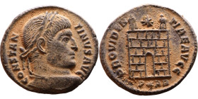 Constantine I The Great (306 - 337 AD). Follis. Obv.: Laureate head of Constantine right. Rev.: PROVIDENTIA AVGG, Camp gate

Artificial sand patina...