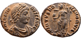 Gratianus (375-383)I, Follis. Obv:Diademed, draped, bust right Rev: Constantinopolis on throne

Artificial sand patina

18mm 2.76g