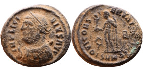 Licinius I (308-324 AD) follis. Obv: Cuirassed bust of Licinius Rev: Jupiter standing left, chlamys across left shoulder, leaning on scepter with eagl...