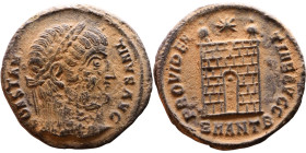 Constantine I The Great (306 - 337 AD). Follis. Obv.: Laureate head of Constantine right. Rev.: PROVIDENTIA AVGG, Camp gate

Artificial sand patina...