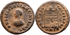 Crispus (Caesar: 317-326) Follis. Obverse:Laureate, draped and cuirassed bust Rev: Campgate

Artificial sand patina

18mm 2.18g