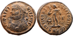 Licinius I (308-324 AD) follis. Obv: Cuirassed bust of Licinius Rev: Jupiter standing left, chlamys across left shoulder, leaning on scepter with eagl...