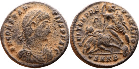 Constantius II (337-361) follis. Obv.: D N CONSTAN-TIVS P F AVG; bust of Constantius II, pearl-diademed, draped, cuirassed, right. Rev.: FEL TEMP REPA...