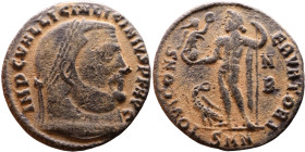 Licinius I (308-324 AD) follis. Obv: Cuirassed bust of Licinius Rev: Jupiter standing left, chlamys across left shoulder, leaning on scepter with eagl...
